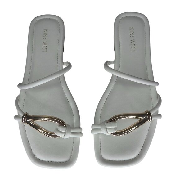 NWT Nine West Women's Tigra Strappy Flat Sandals - White - Picture 1 of 7